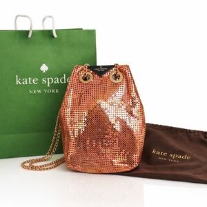 Kate Spade Rose Gold Metal Mesh Bucket Bag Chain Evening Purse